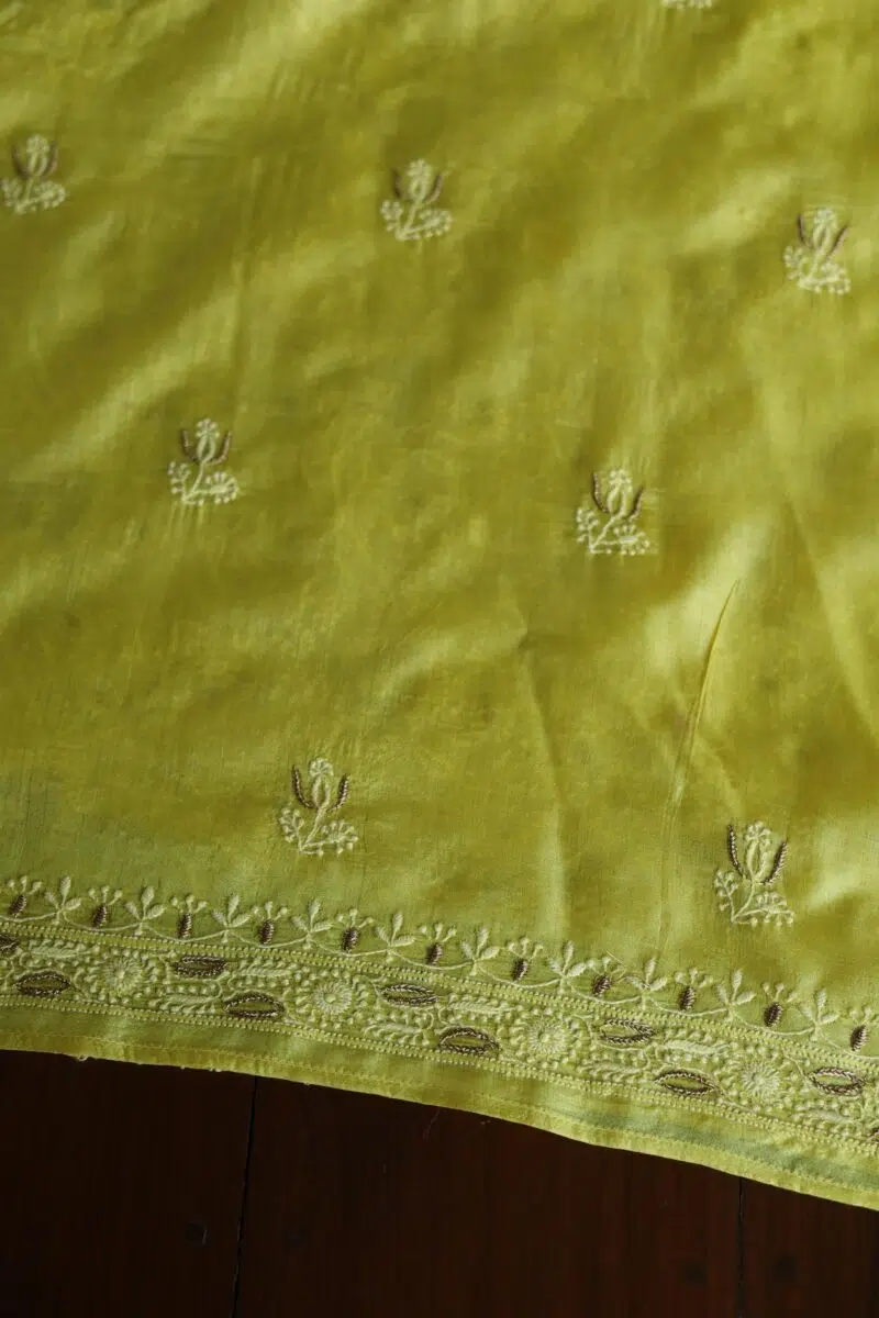 Paper Tussar Ari Kasab Resham Chikankari Unstitched Fabrics