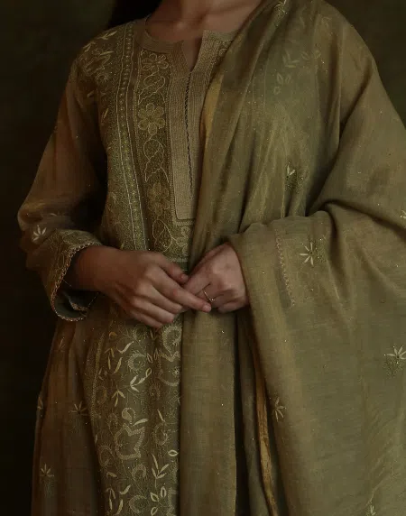 Army Green | Tissue Silk Kurta