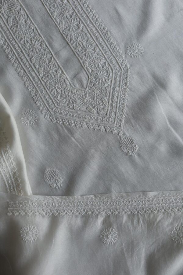 Chanderi Pearl Chikankari Unisex Kurta Fabrics - Image 3