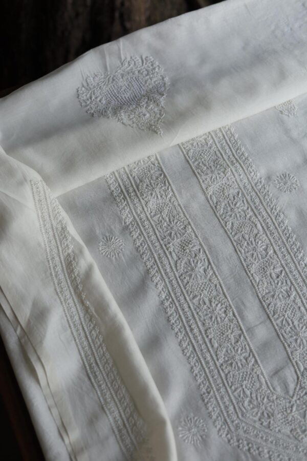 Chanderi Pearl Chikankari Unisex Kurta Fabrics - Image 4