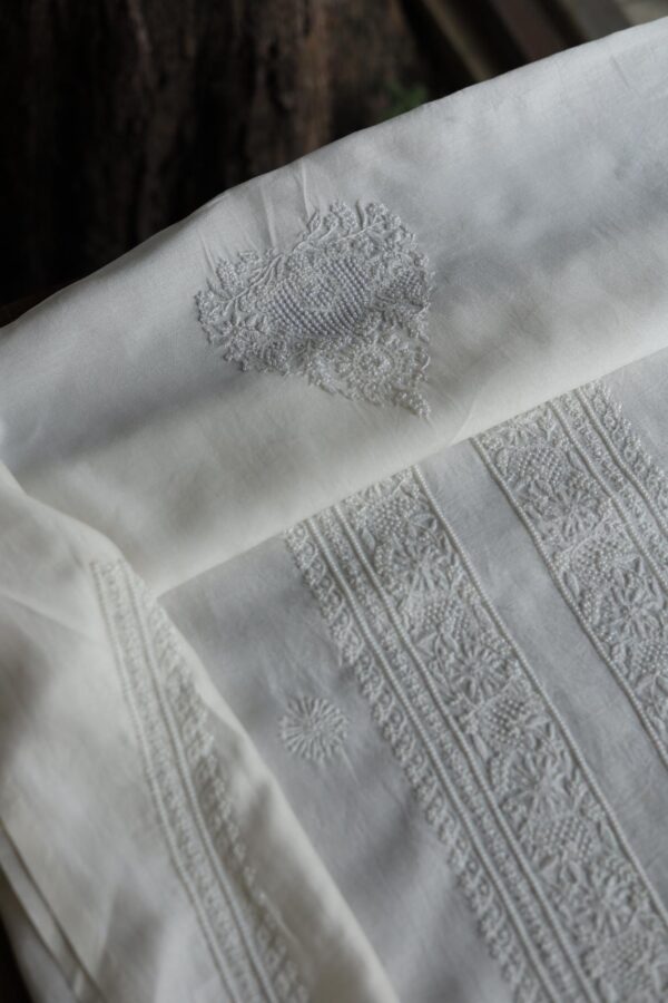 Chanderi Pearl Chikankari Unisex Kurta Fabrics - Image 5