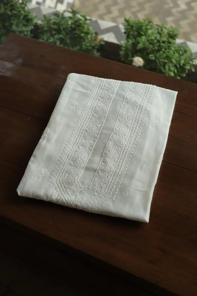 Chanderi Pearl Chikankari Unisex Kurta Fabrics
