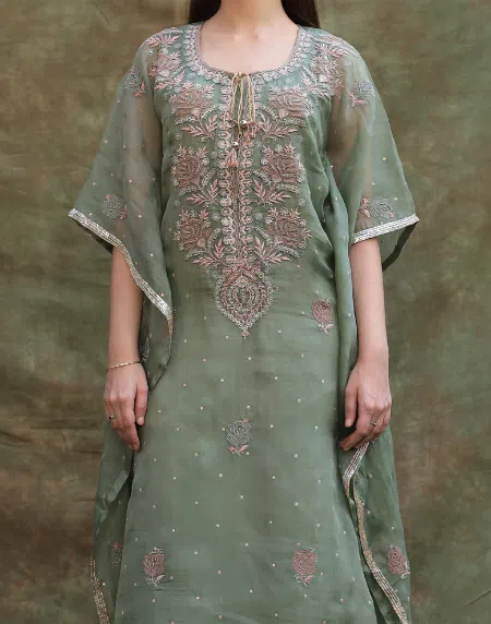 Green | Noor Organza Kaftan