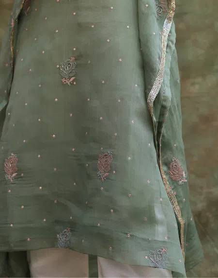 Green | Noor Organza Kaftan