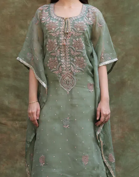 Green | Noor Organza Kaftan