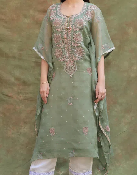 Green | Noor Organza Kaftan