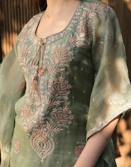 Green | Noor Organza Kaftan