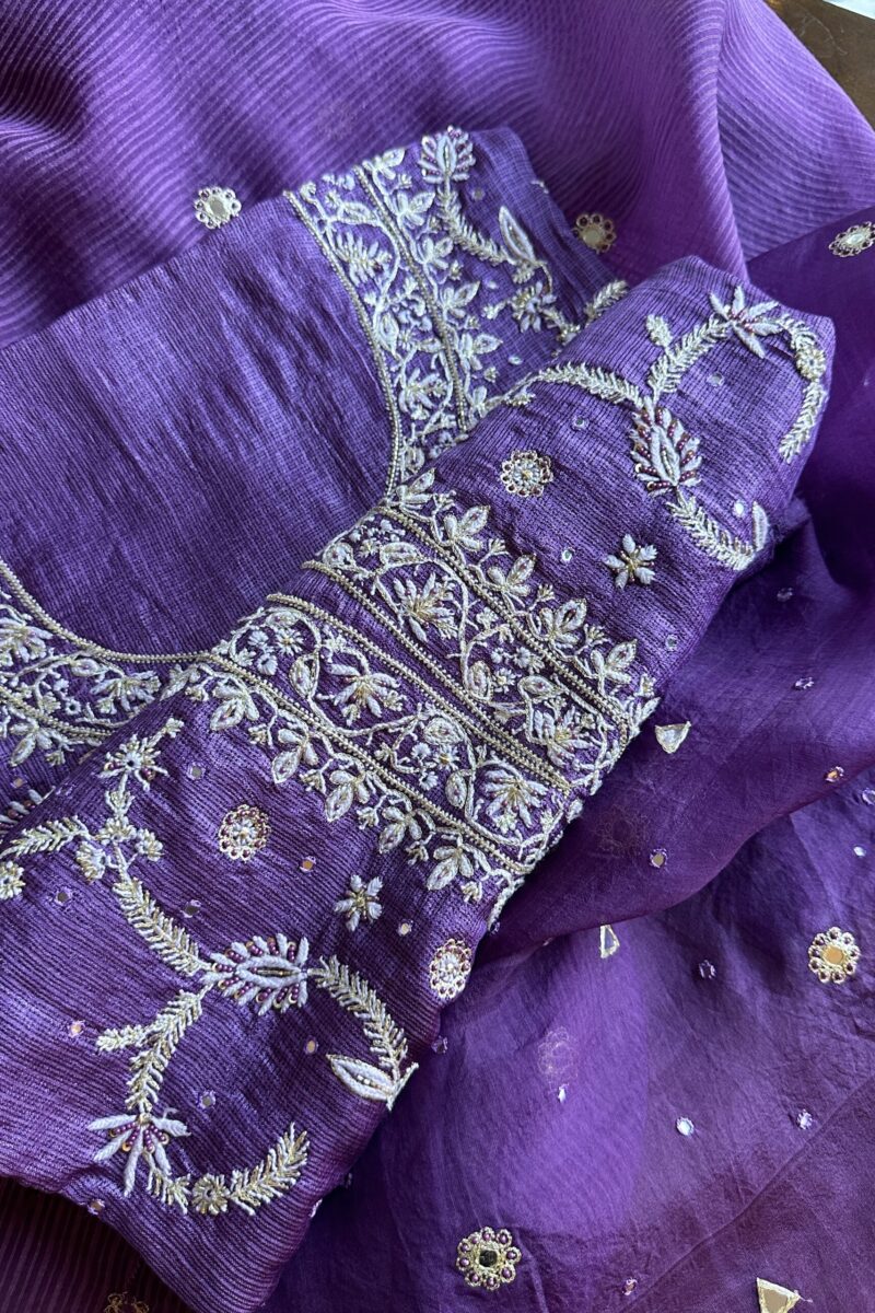 Mirror Work Tussar Kota Chikankari Kurta Set Fabric