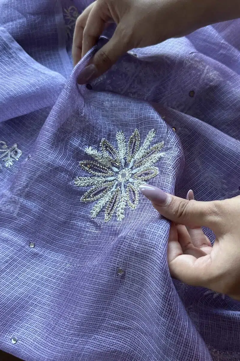 Mirror Work Tussar Kota Chikankari Kurta Set Fabric