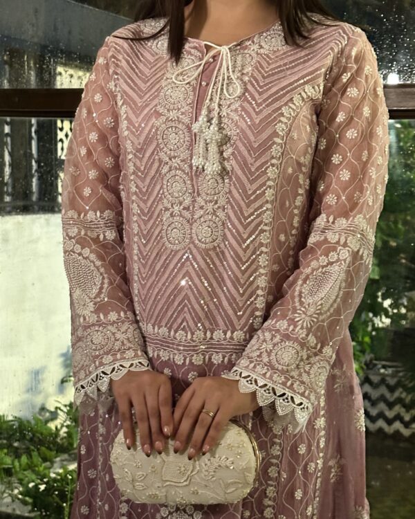 PLUM OMBRÉ | ORGANZA CHIKANKARI ANARKALI - Image 6