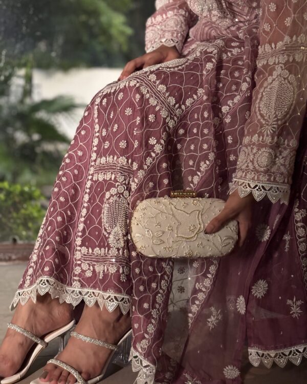 PLUM OMBRÉ | ORGANZA CHIKANKARI ANARKALI - Image 4