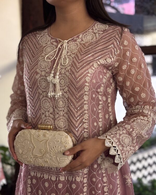 PLUM OMBRÉ | ORGANZA CHIKANKARI ANARKALI