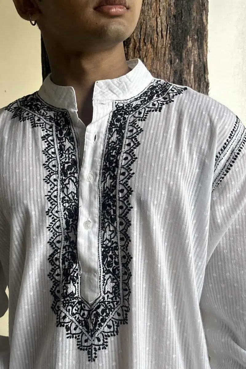Malmal Chikankari Mens Kurtas - L & Xl