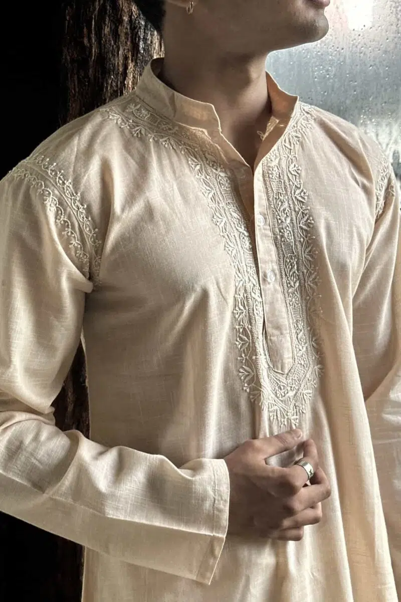 Malmal Chikankari Mens Kurtas - S