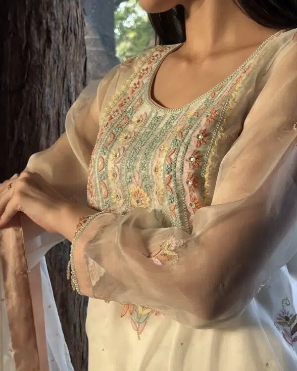Noor Organza Silk Zardosi Work Fine Resham Chikankari Kurta Set