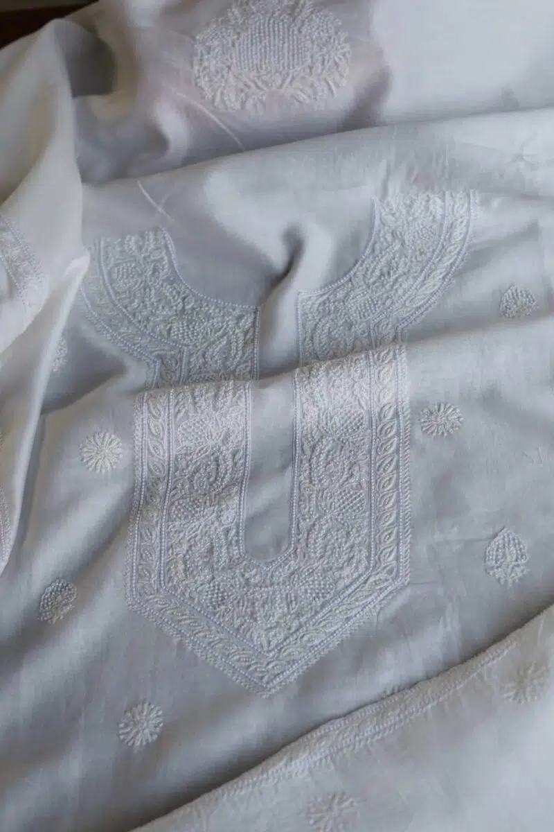 Cotton Pearl Chikankari Unisex Kurta Fabrics
