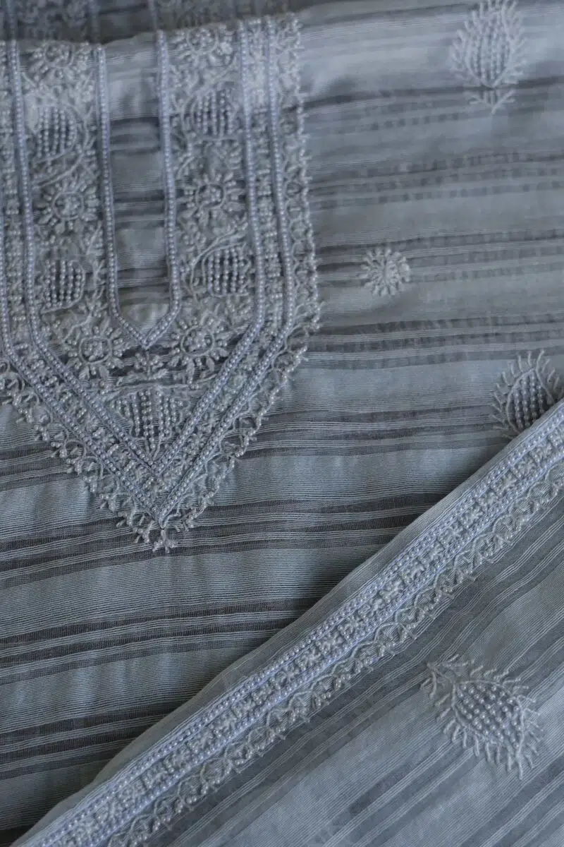 Stripe Tissue Pearl Chikankari Unisex Kurta Fabrics