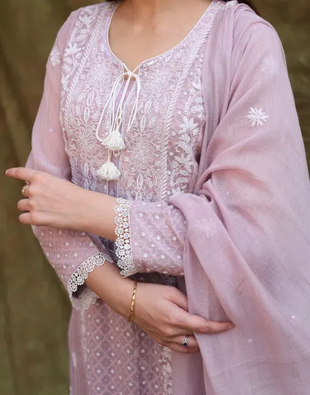 Jacquard Sequins Chikankari Kurta Sets