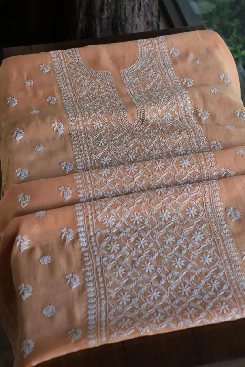 Malmal Cotton Fine Chikankari Kamdani Unstitched Fabrics