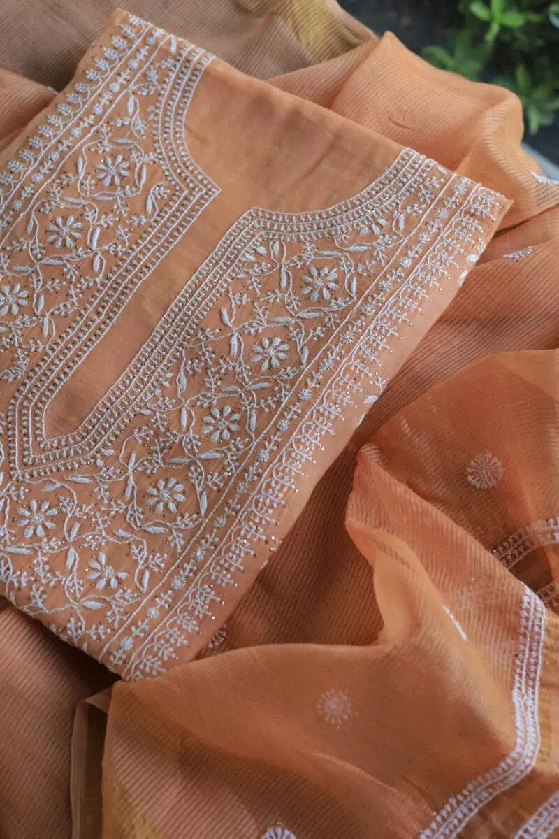 Malmal Cotton Fine Chikankari Kamdani Unstitched Fabrics