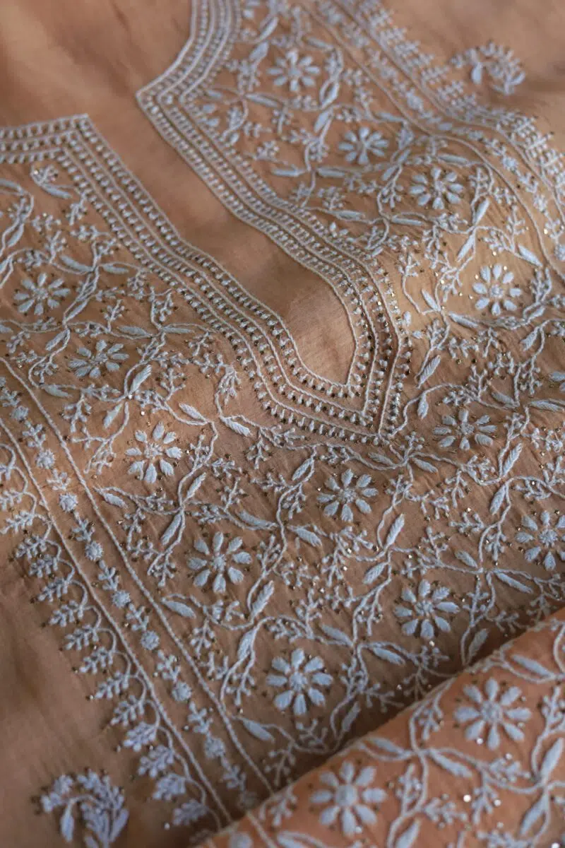 Malmal Cotton Fine Chikankari Kamdani Unstitched Fabrics