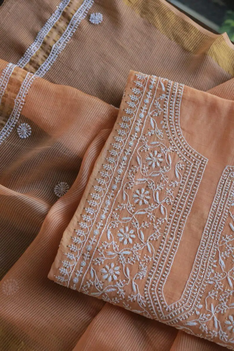 Malmal Cotton Fine Chikankari Kamdani Unstitched Fabrics