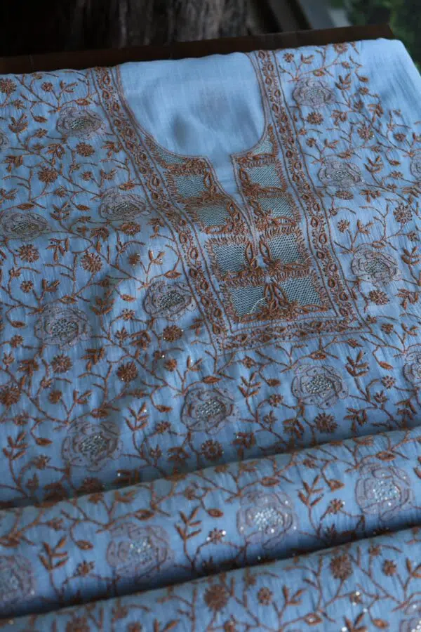 Malmal Cotton Fine Chikankari Kamdani Unstitched Fabrics - Image 9