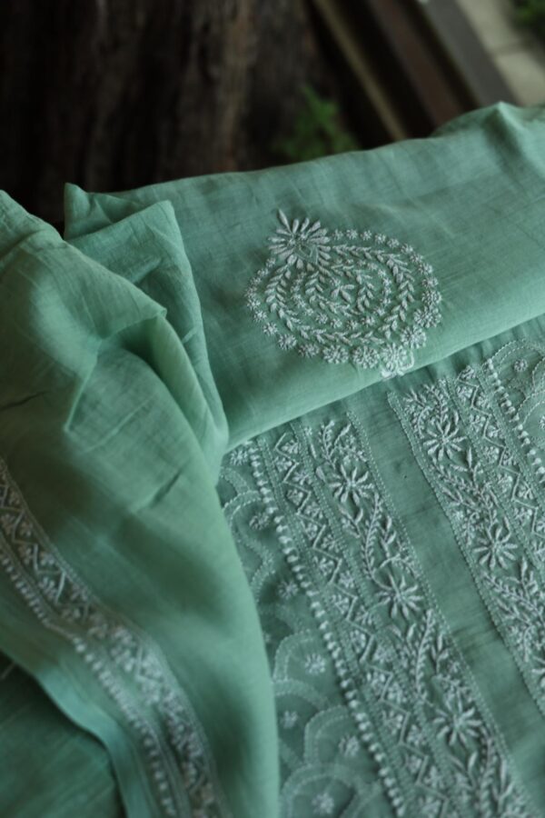 Malmal All Over Chikankari Mens Kurtas Fabrics - Image 8