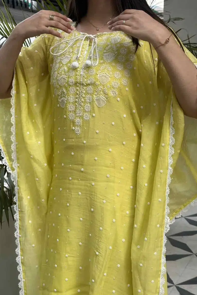Malmal Chikankari Kaftans
