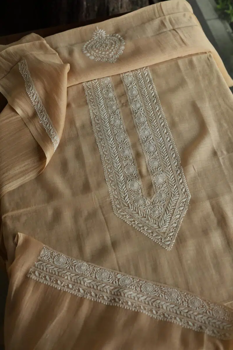 Malmal Chikankari Men's Kurtas Fabrics