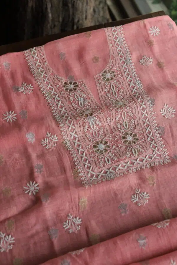 Malmal Zari Booti Chikankari Fabrics - Image 9