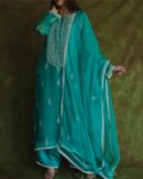 Pine Green | Fine Chikankari Noor Organza Silk Kurta Set