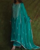 Pine Green | Fine Chikankari Noor Organza Silk Kurta Set