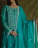 Pine Green | Fine Chikankari Noor Organza Silk Kurta Set