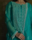 Pine Green | Fine Chikankari Noor Organza Silk Kurta Set