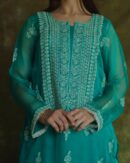 Pine Green | Fine Chikankari Noor Organza Silk Kurta Set