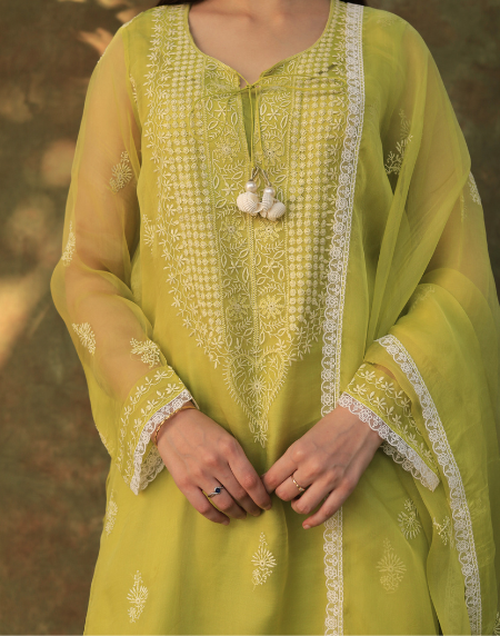 Neon Shade | Noor Fine Chikankari Organza Kurta Set