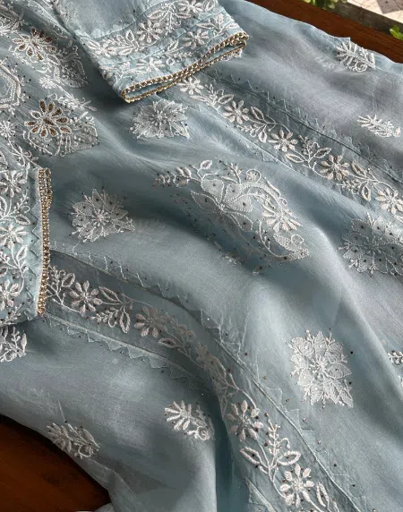 Organza Chikankari Applique Kurta Set