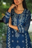 Organza Applique Kurta Set | Prussian Blue
