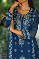 Organza Applique Kurta Set | Prussian Blue