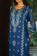 Organza Applique Kurta Set | Prussian Blue