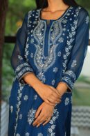 Organza Applique Kurta Set | Prussian Blue