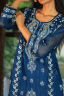 Organza Applique Kurta Set | Prussian Blue