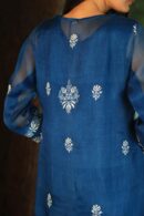 Organza Applique Kurta Set | Prussian Blue
