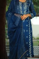 Organza Applique Kurta Set | Prussian Blue