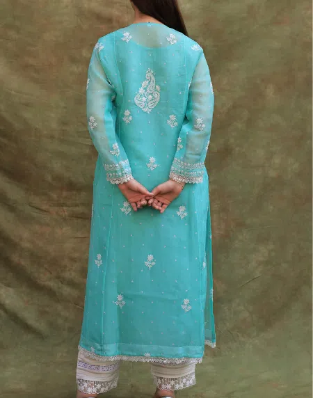 Sea Green | Organza Chikankari Anarkali
