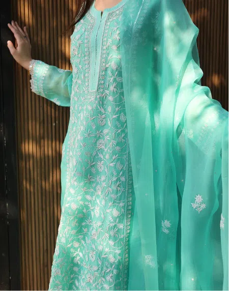 Sea Green | Organza Chikankari Anarkali
