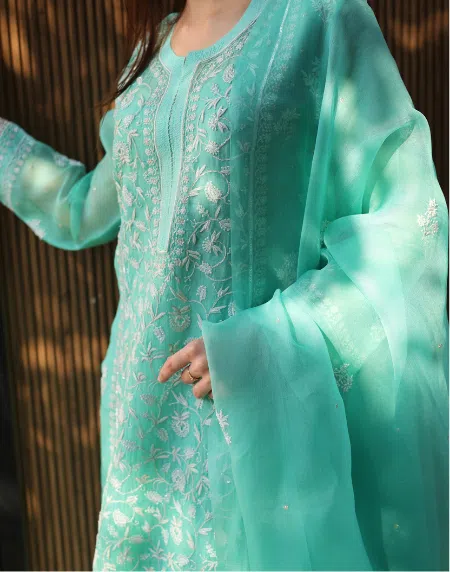 Sea Green | Organza Chikankari Anarkali