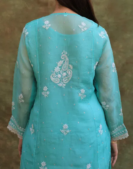 Sea Green | Organza Chikankari Anarkali
