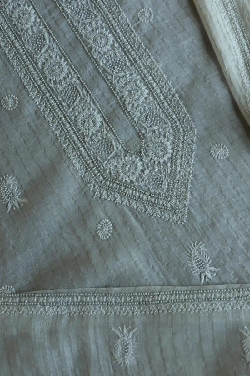 Stripe Chanderi Chikankari Men's Kurta Fabrics